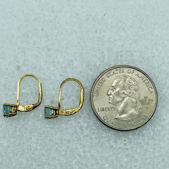 Sterling Silver, Topaz Gold Flashed Princess Cut Leverback Earrings - Picture 8 of 13